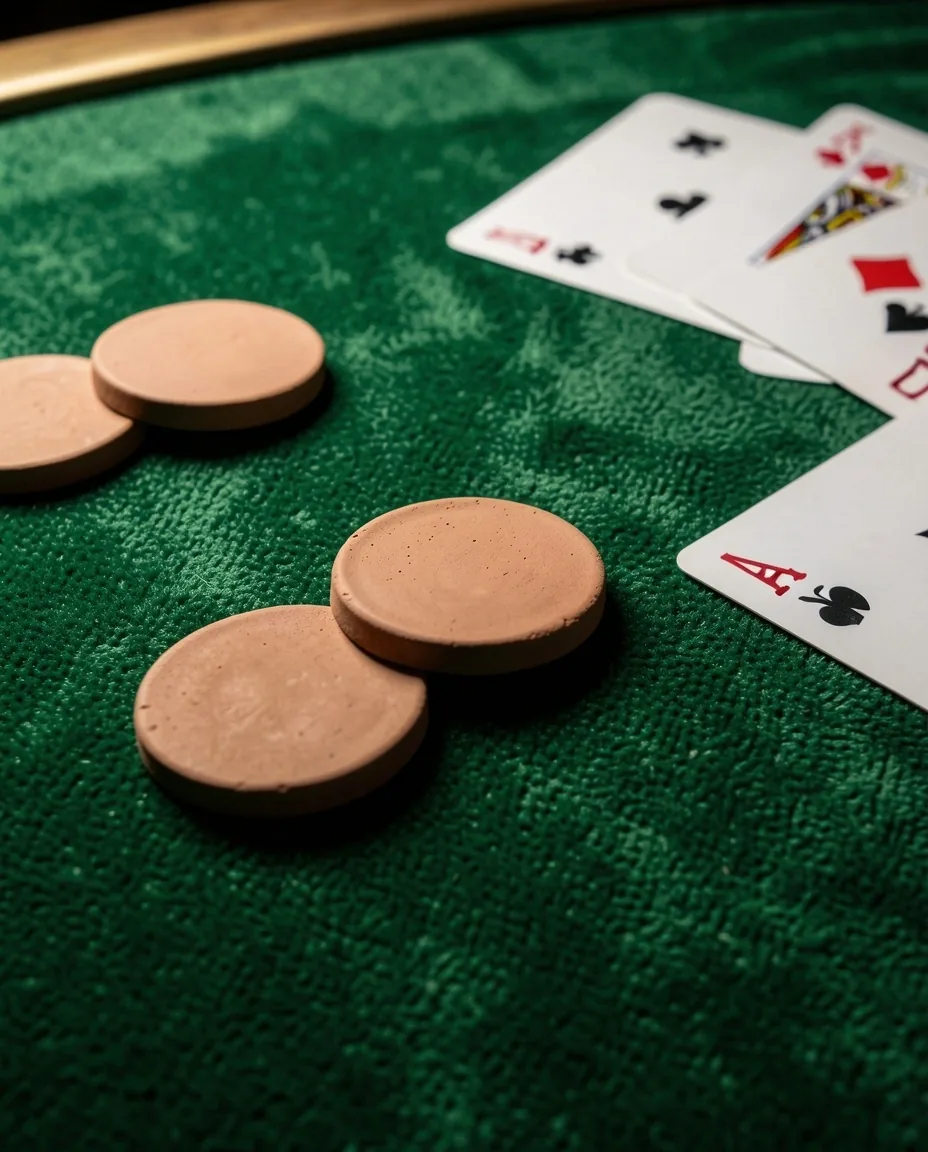 Tekstura zielonego sukna pokerowego z kartami i żetonami w klubie Averamont