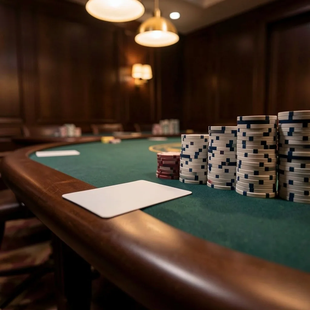 Stół pokerowy z kartami i żetonami